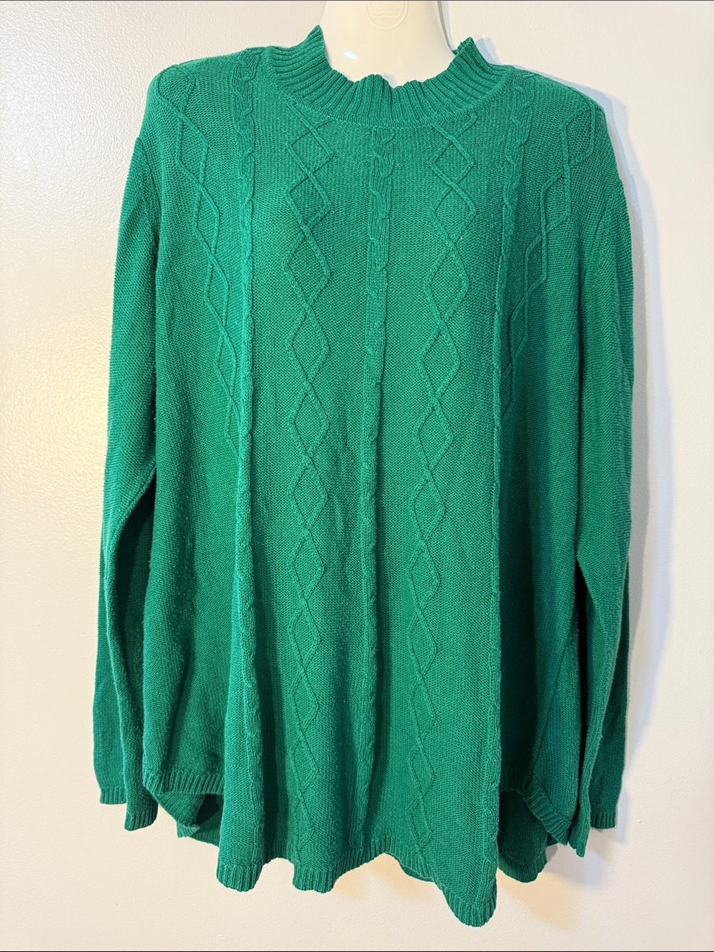Kim Rogers Curvy Emerald Green Cable Knit Crewneck Sweater